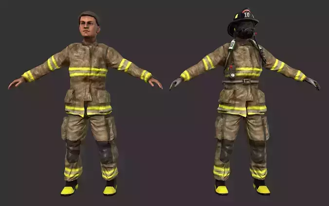 Firefighter Character Fireman Game Ready Low-poly 3D model