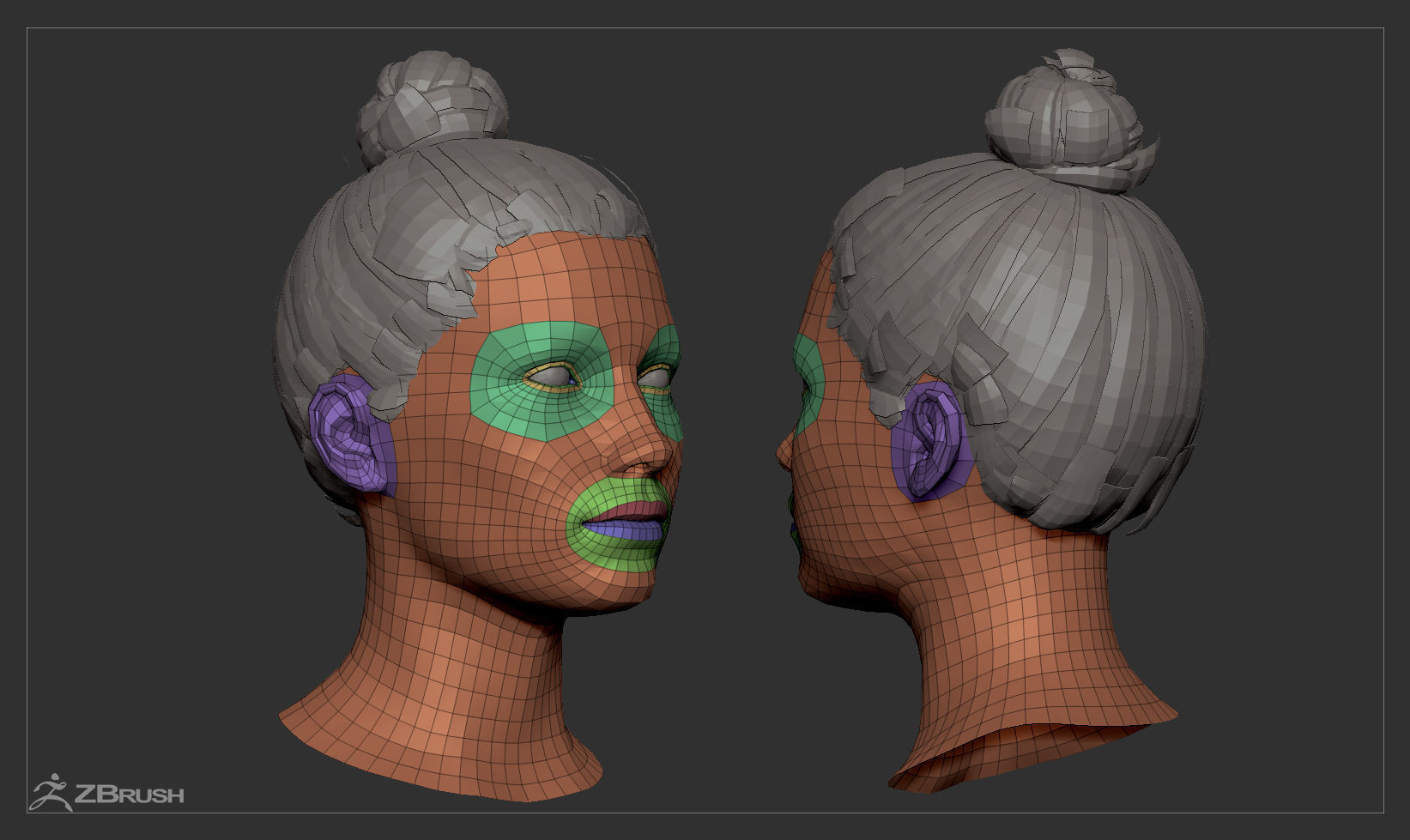 Average Caucasian Female Head Basemesh 3D model_9