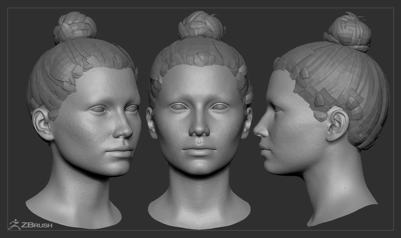 Average Caucasian Female Head Basemesh 3D model_1