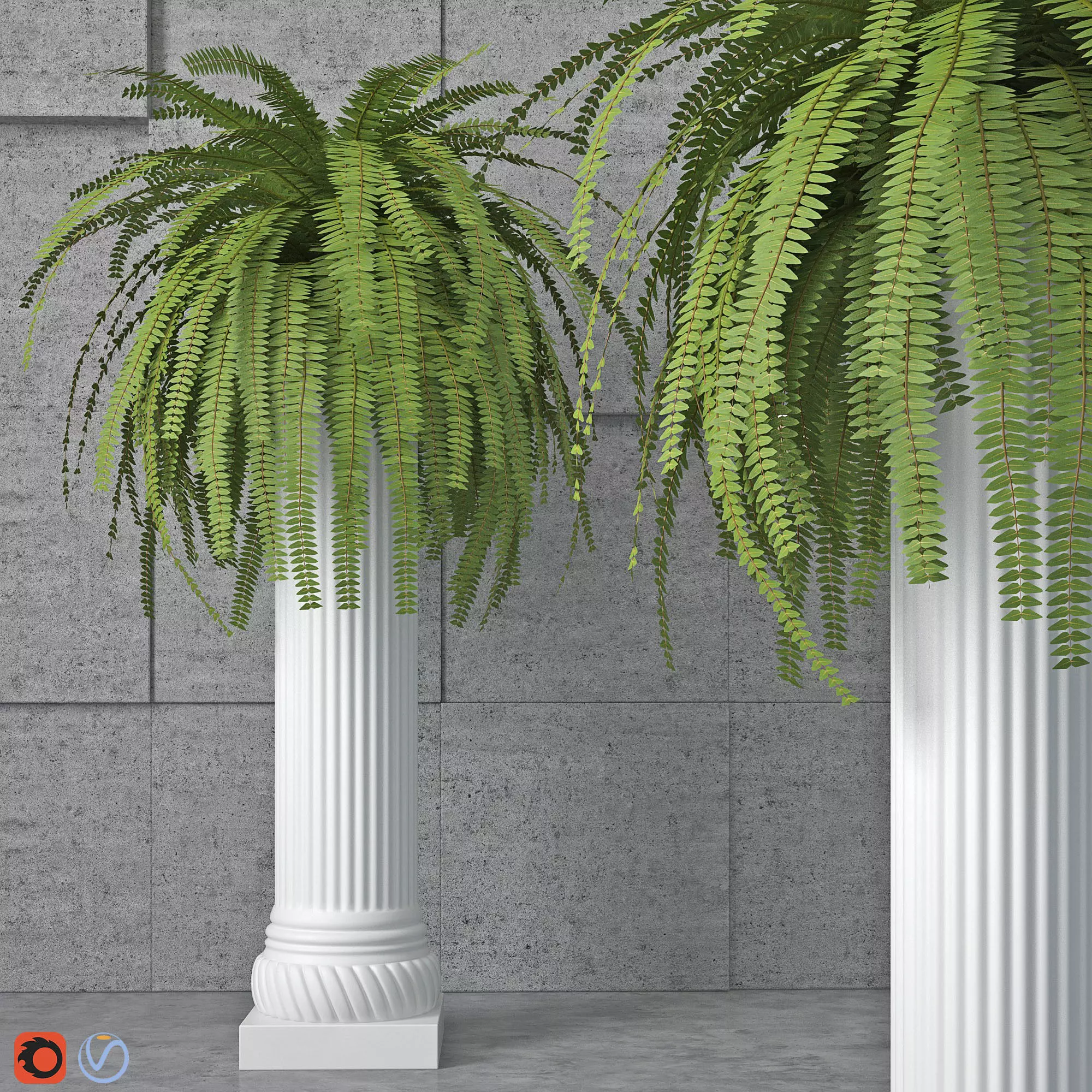 Houseplant 6 column with plant in it 3D model_0