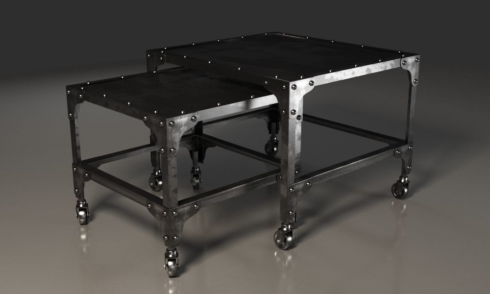 Black and dirty metal double coffee table 3D model_3