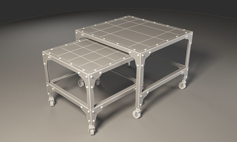 Black and dirty metal double coffee table 3D model_7
