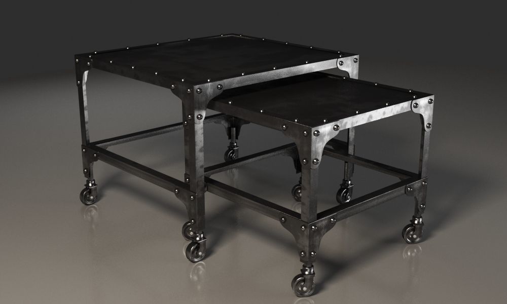 Black and dirty metal double coffee table 3D model_1