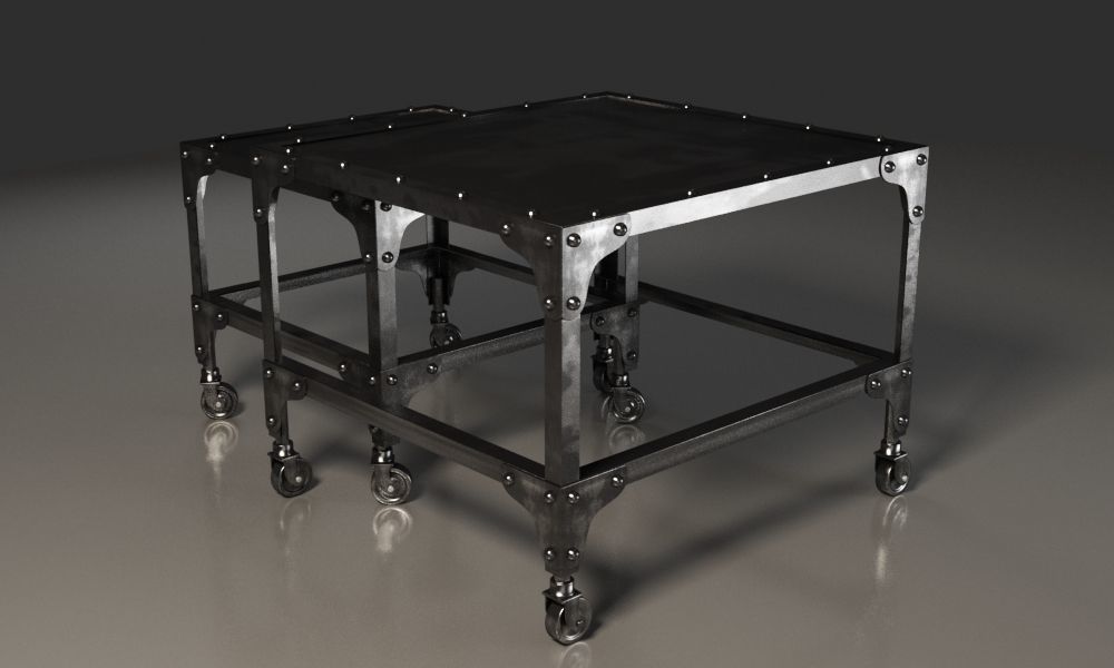 Black and dirty metal double coffee table 3D model_2