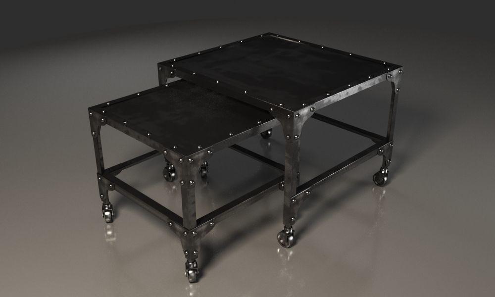 Black and dirty metal double coffee table 3D model_4