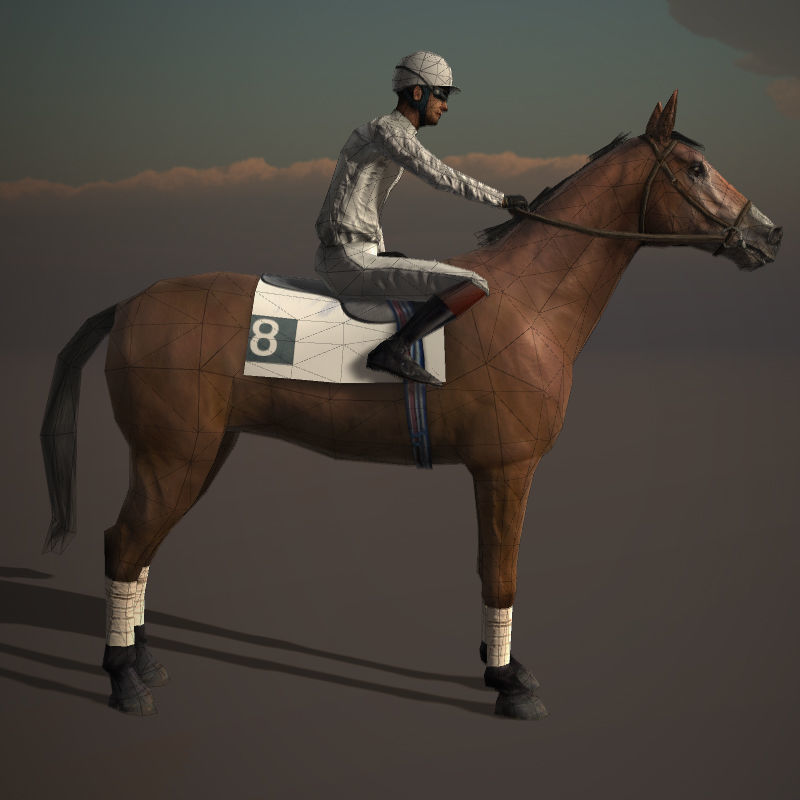 Race Horse and Jockey with LOD Low-poly 3D model_12