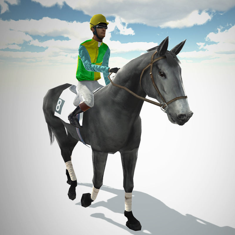 Race Horse and Jockey with LOD Low-poly 3D model_2