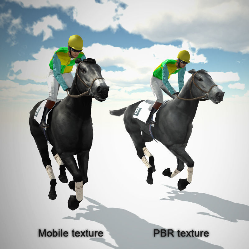 Race Horse and Jockey with LOD Low-poly 3D model_6