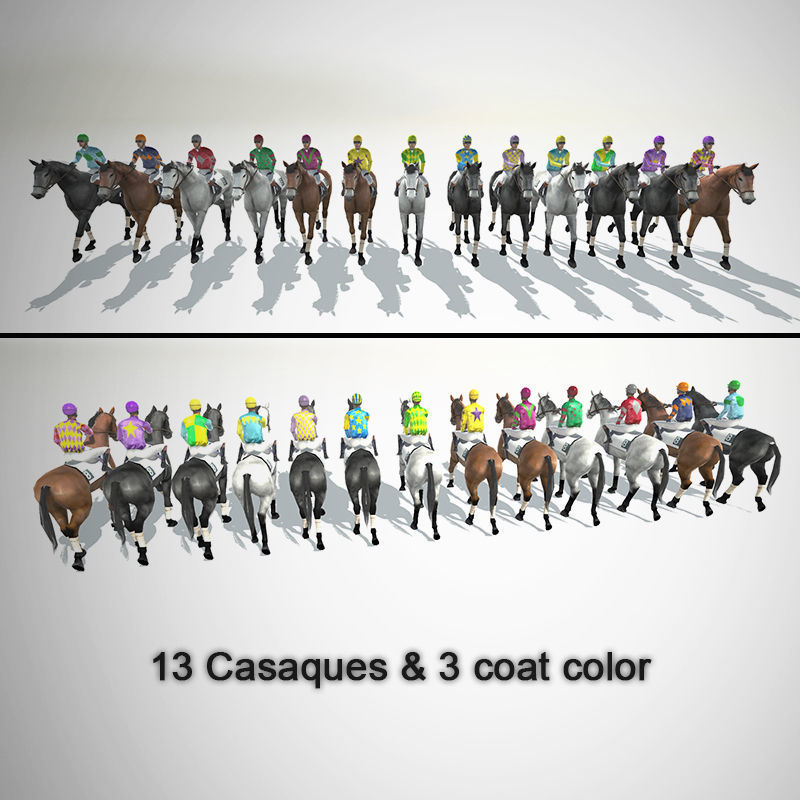 Race Horse and Jockey with LOD Low-poly 3D model_7