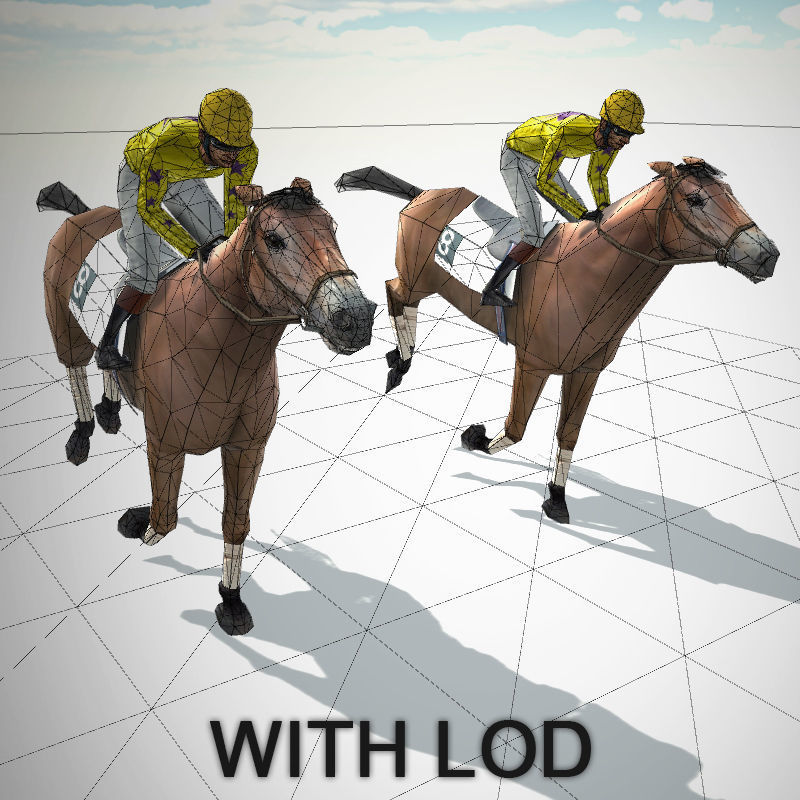 Race Horse and Jockey with LOD Low-poly 3D model_8