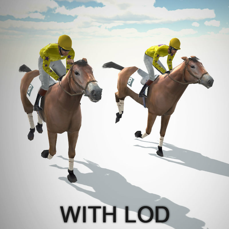 Race Horse and Jockey with LOD Low-poly 3D model_4