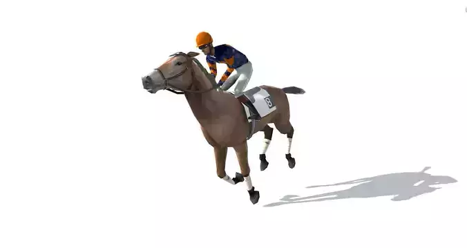  Race Horse and Jockey with LOD Low-poly 3D model