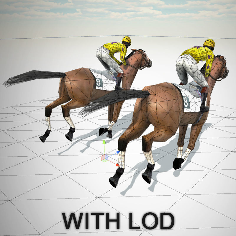 Race Horse and Jockey with LOD Low-poly 3D model_9