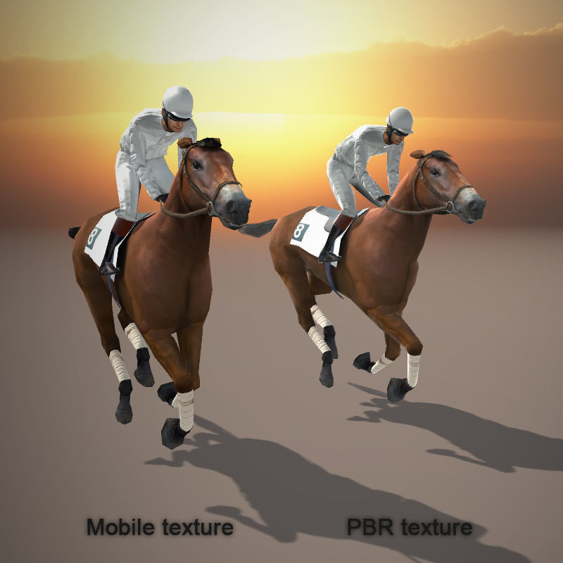Race Horse and Jockey with LOD Low-poly 3D model_3