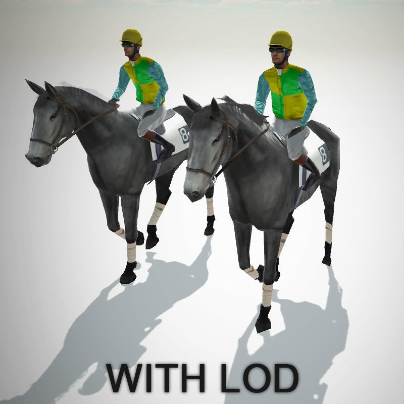 Race Horse and Jockey with LOD Low-poly 3D model_5