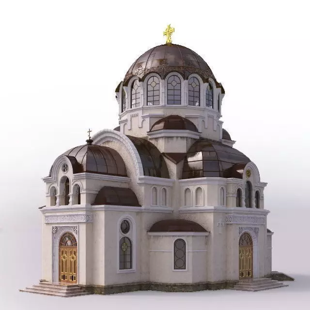 Church with golden dome 3D model_0