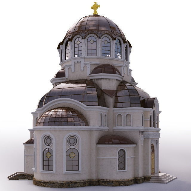 Church with golden dome 3D model_2