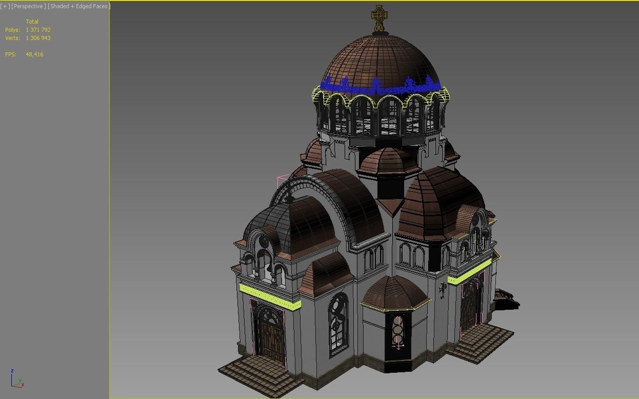 Church with golden dome 3D model_5