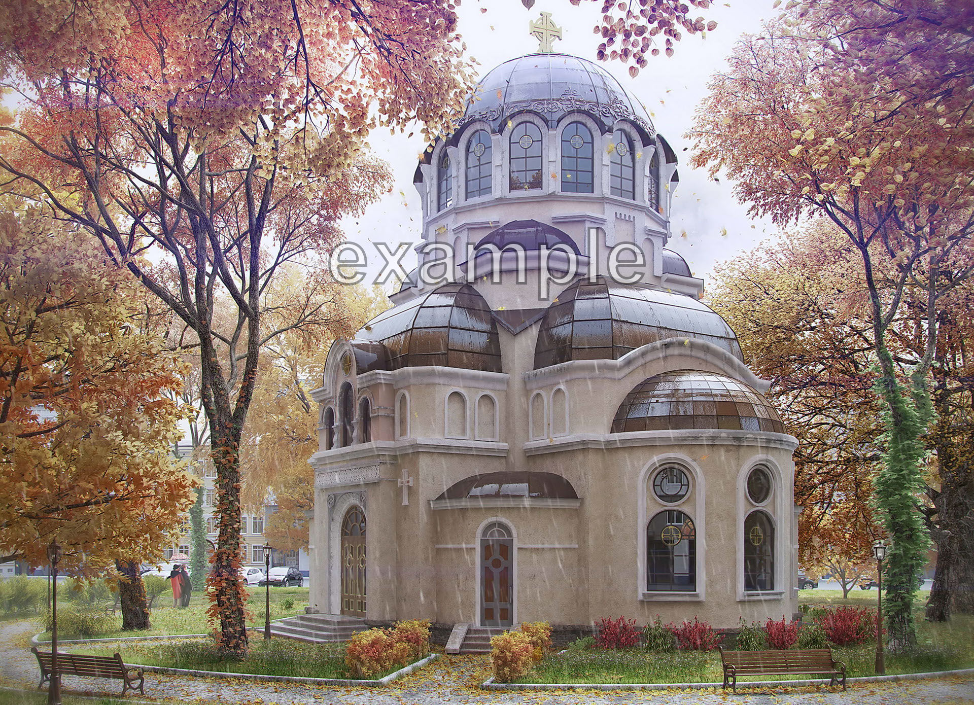 Church with golden dome 3D model_3