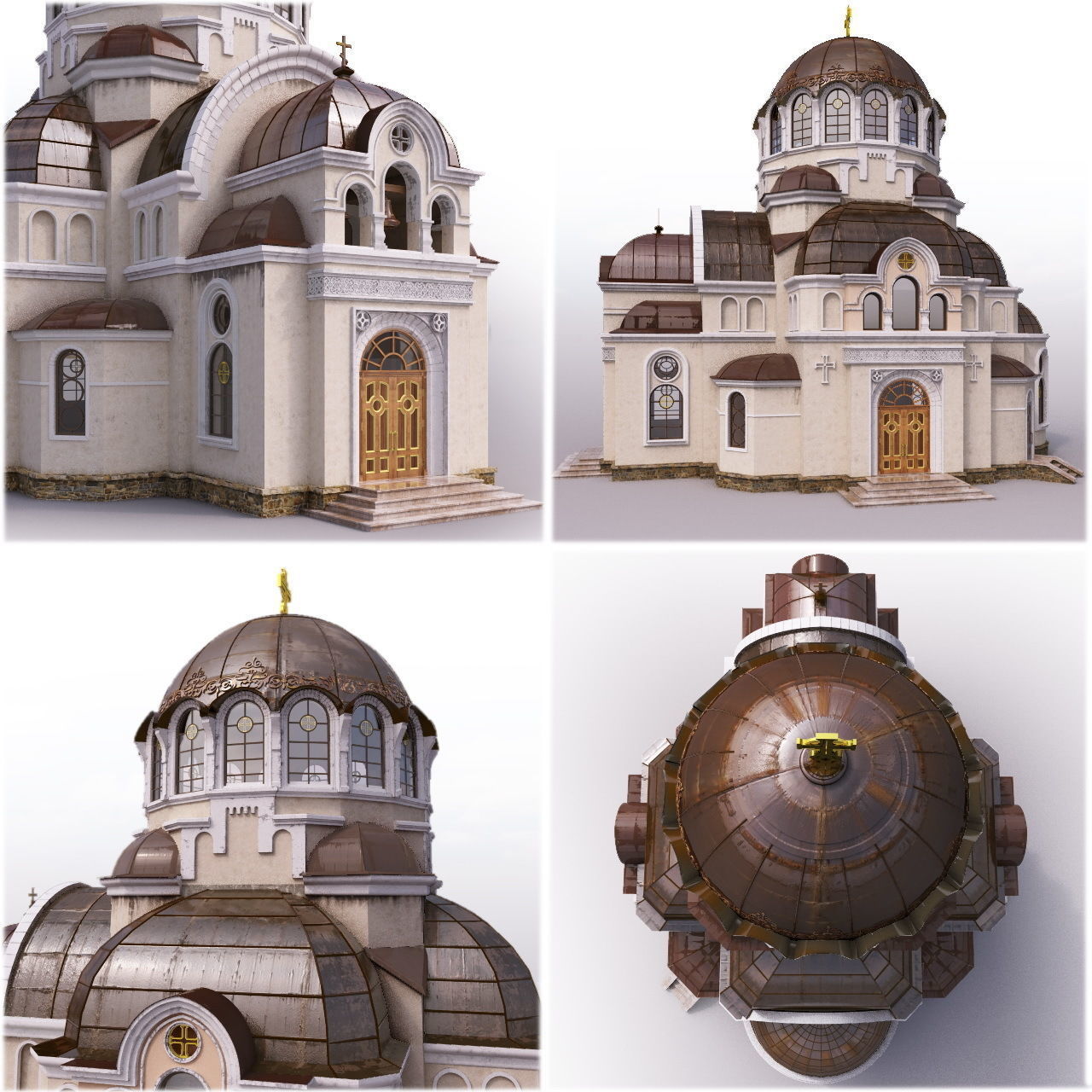 Church with golden dome 3D model_4