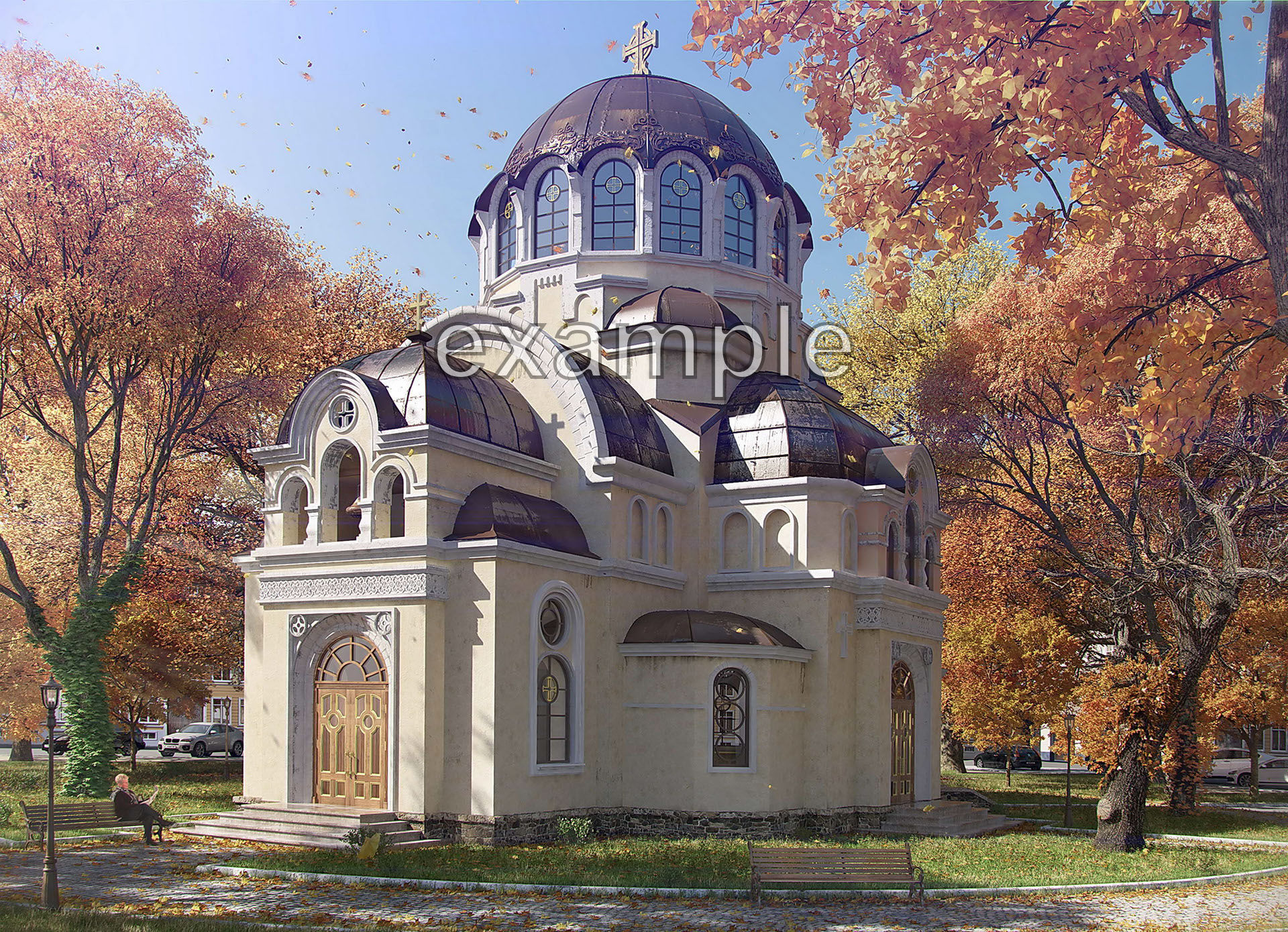 Church with golden dome 3D model_1