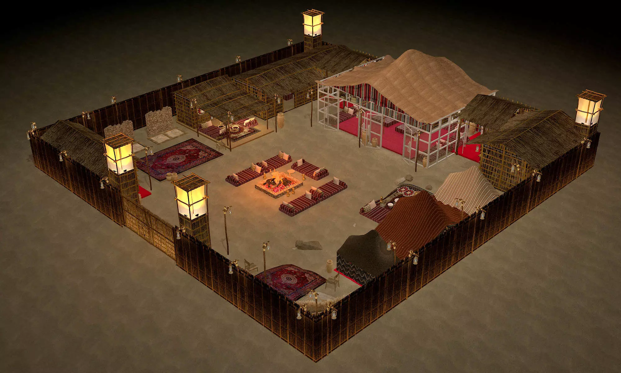 traditional arabic desert safari camp  3D model_0