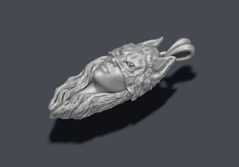 girl wolf pendant 3D print model_7