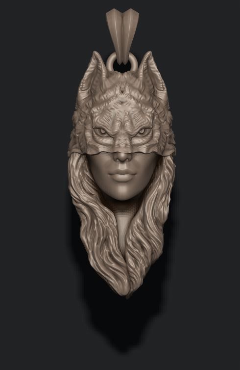 girl wolf pendant 3D print model_6
