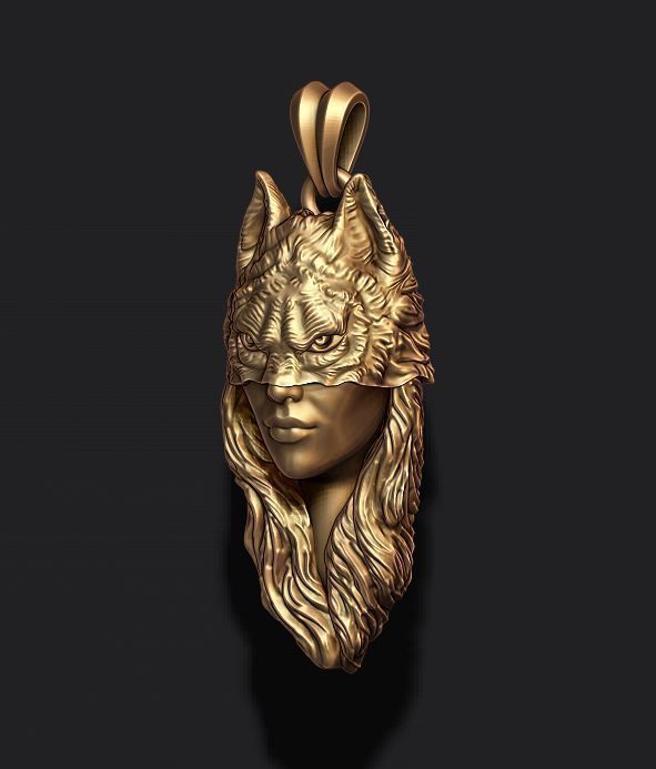 girl wolf pendant 3D print model_5