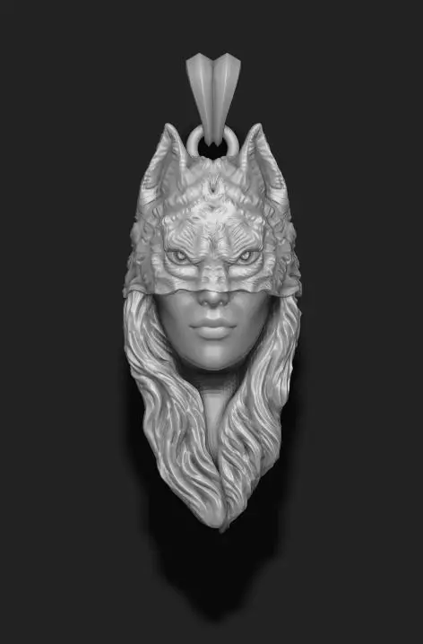 girl wolf pendant 3D print model_0