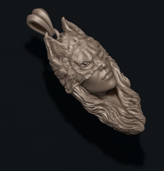 girl wolf pendant 3D print model_9