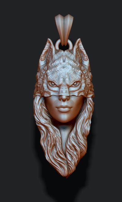 girl wolf pendant 3D print model_8