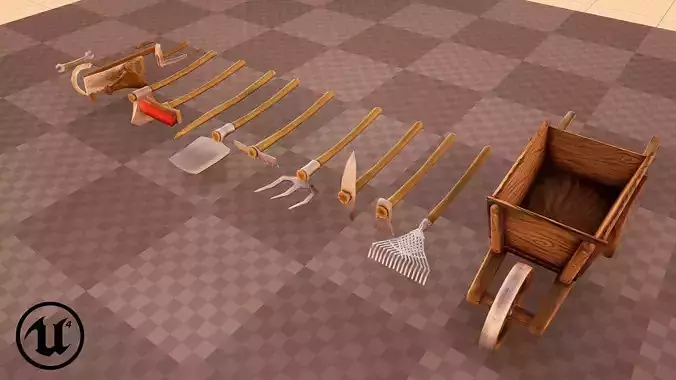Lowpoly Farming Tools - Handpainted Textures in Pixelstyle - PBR
