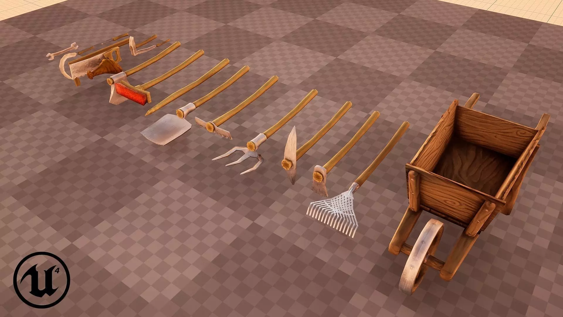Lowpoly Farming Tools - Handpainted Textures in Pixelstyle - PBR Low-poly 3D model_0