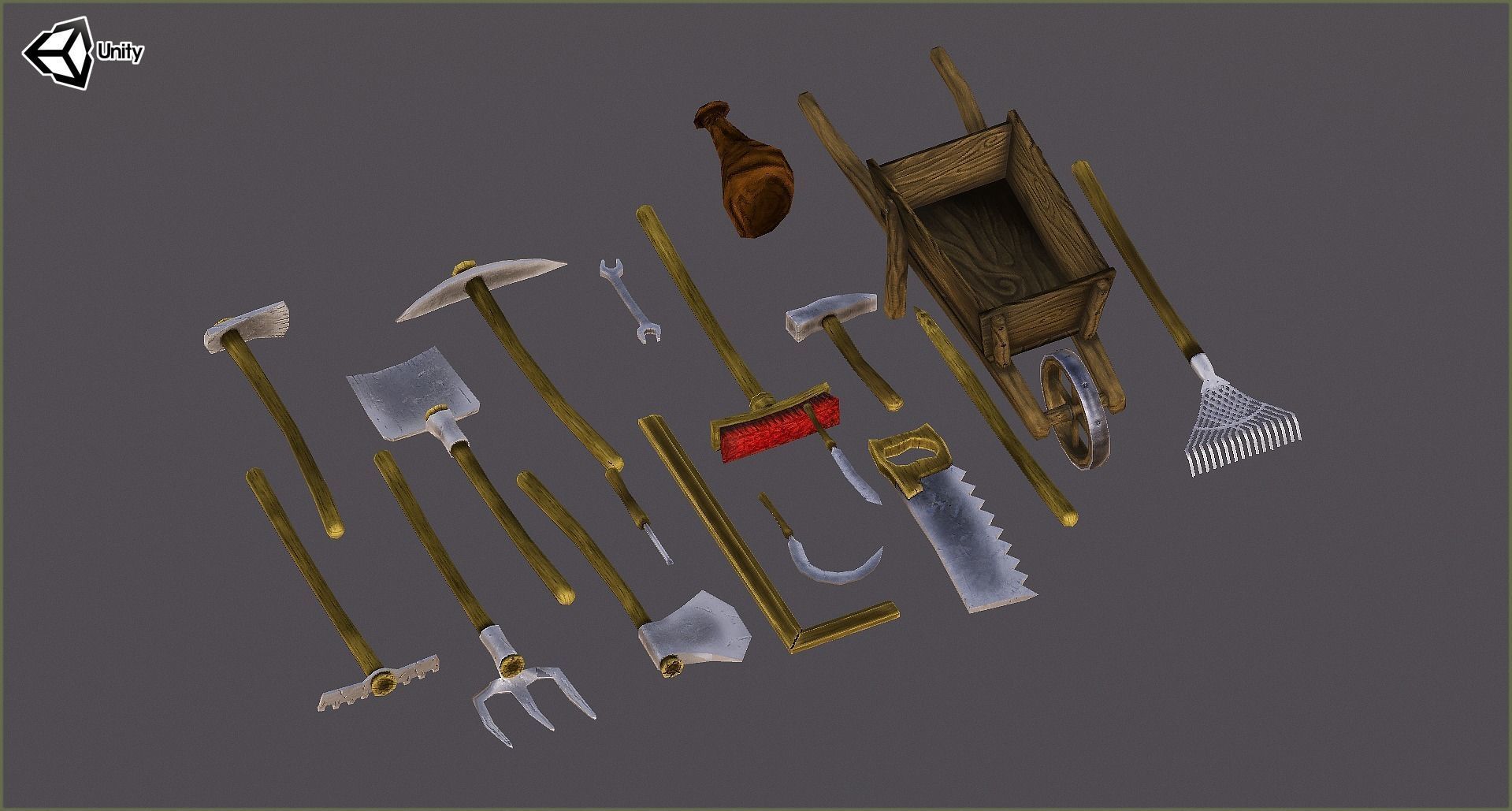 Lowpoly Farming Tools - Handpainted Textures in Pixelstyle - PBR Low-poly 3D model_1