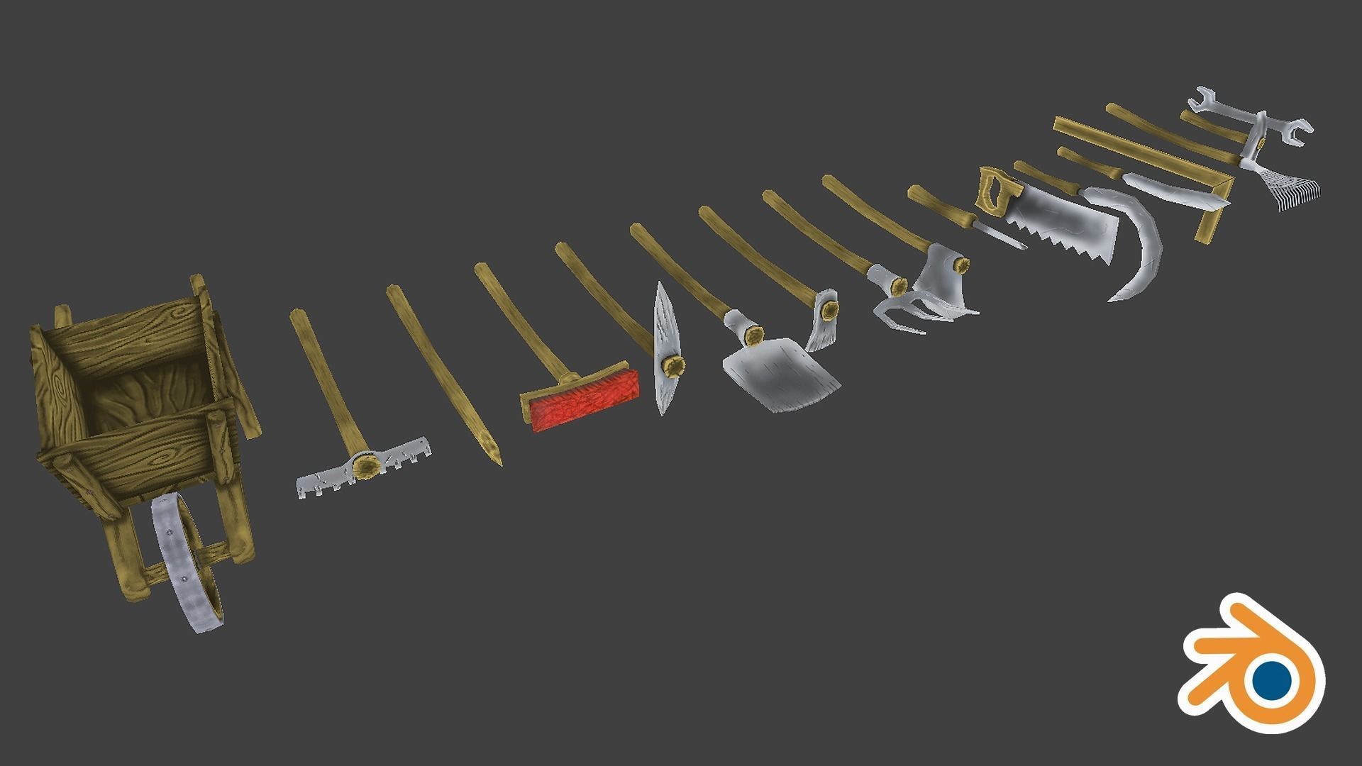 Lowpoly Farming Tools - Handpainted Textures in Pixelstyle - PBR Low-poly 3D model_2