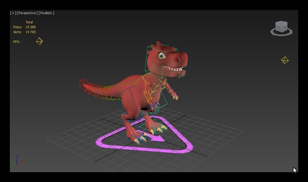 Cartoon red dino Low-poly 3D model_7