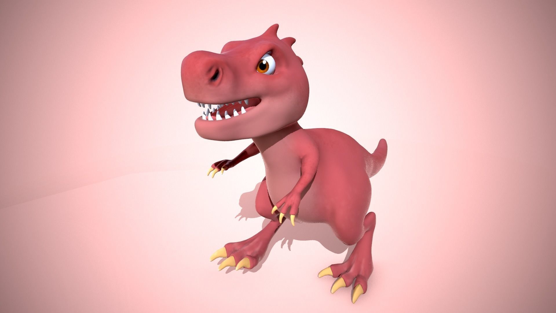 Cartoon red dino Low-poly 3D model_4