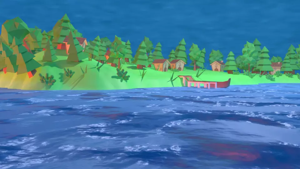 Village island with grass and trees Low-poly 3D model_0