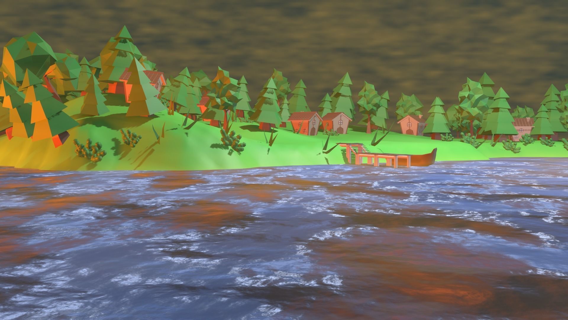 Village island with grass and trees Low-poly 3D model_10