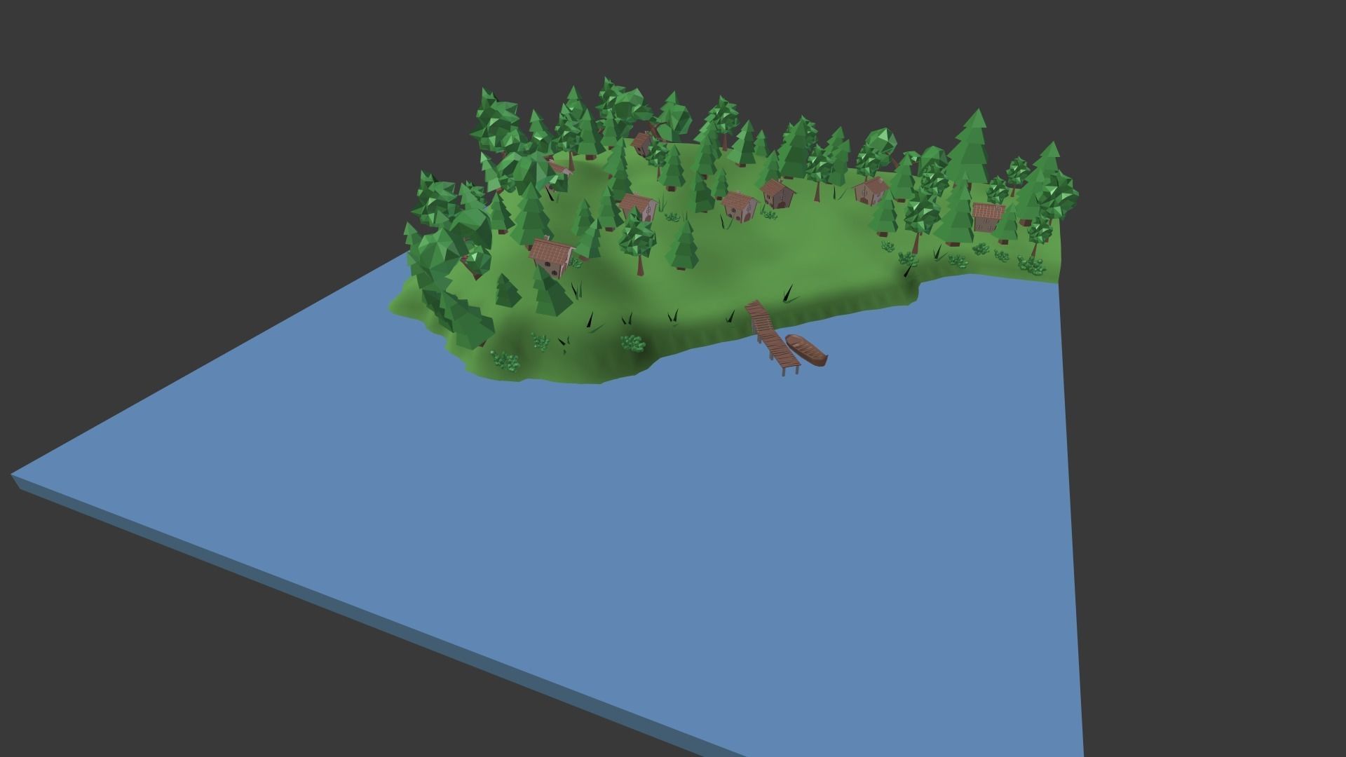 Village island with grass and trees Low-poly 3D model_16