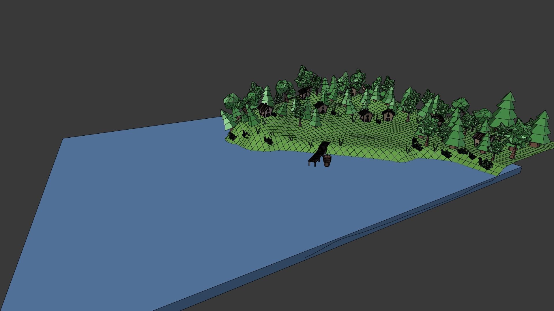 Village island with grass and trees Low-poly 3D model_14