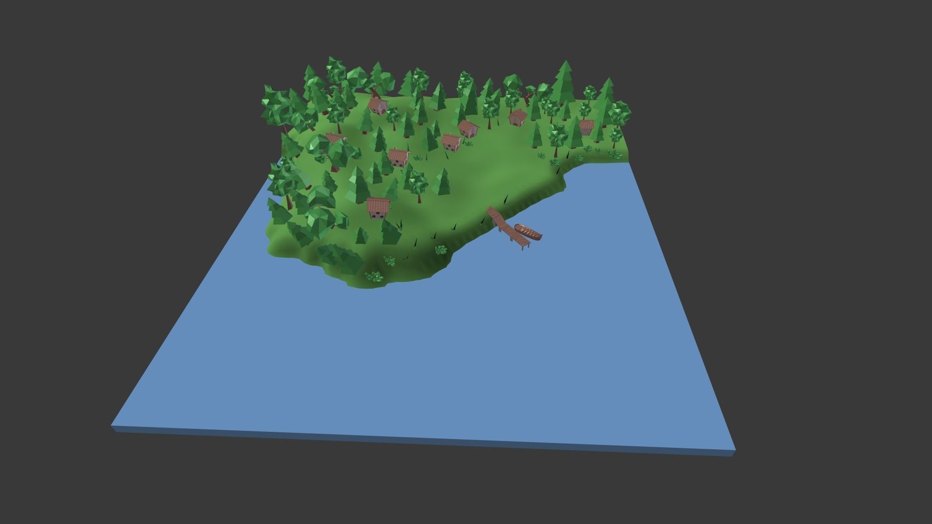 Village island with grass and trees Low-poly 3D model_15