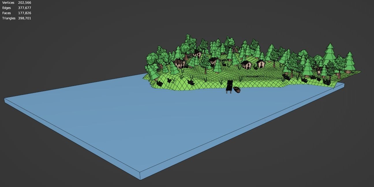 Village island with grass and trees Low-poly 3D model_11