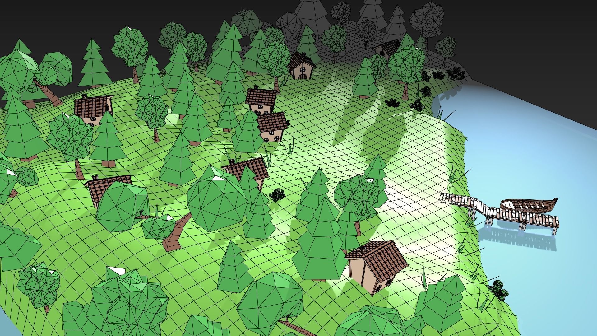 Village island with grass and trees Low-poly 3D model_13