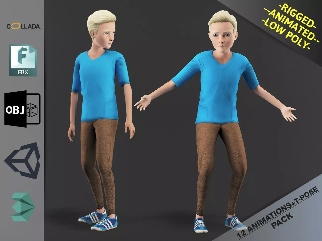 Cartoon Boy Motion Pack Low-poly 3D model_0