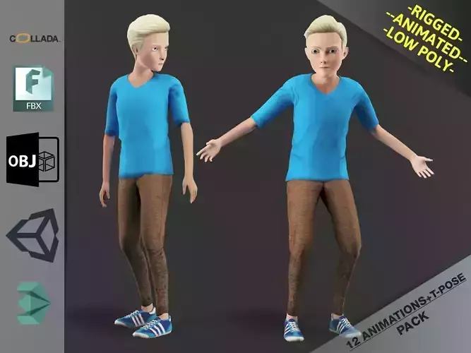Cartoon Boy Motion Pack Low-poly 3D model