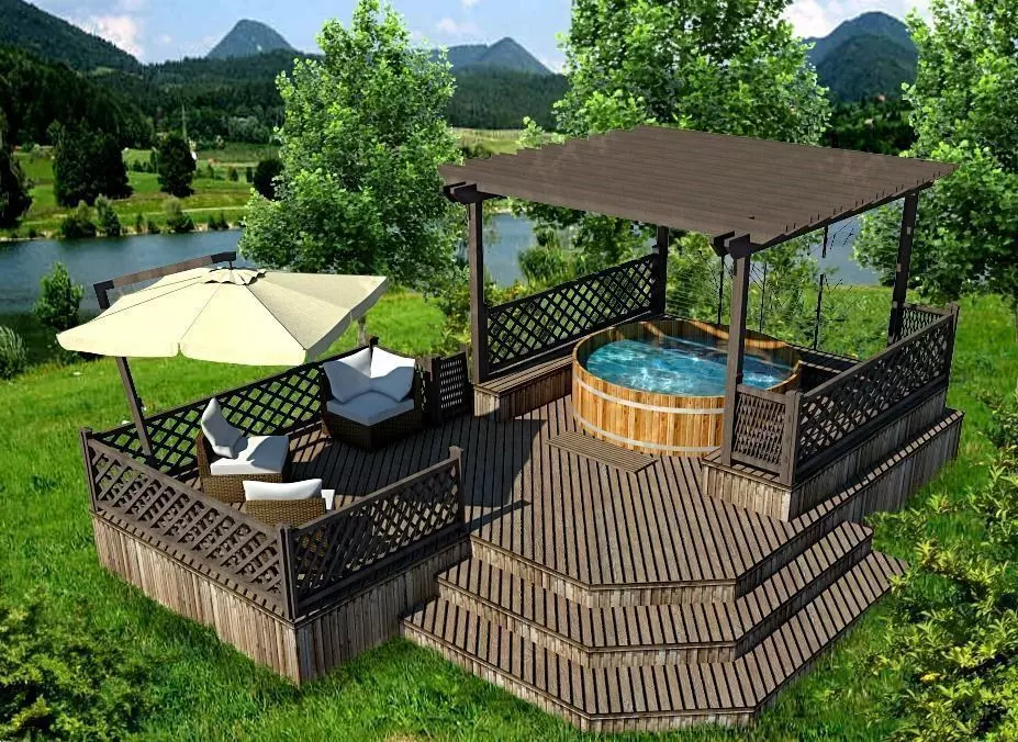 glamping pod with hot tube Low-poly 3D model