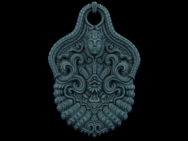 Incased ornate silver pendant 3D print model_1