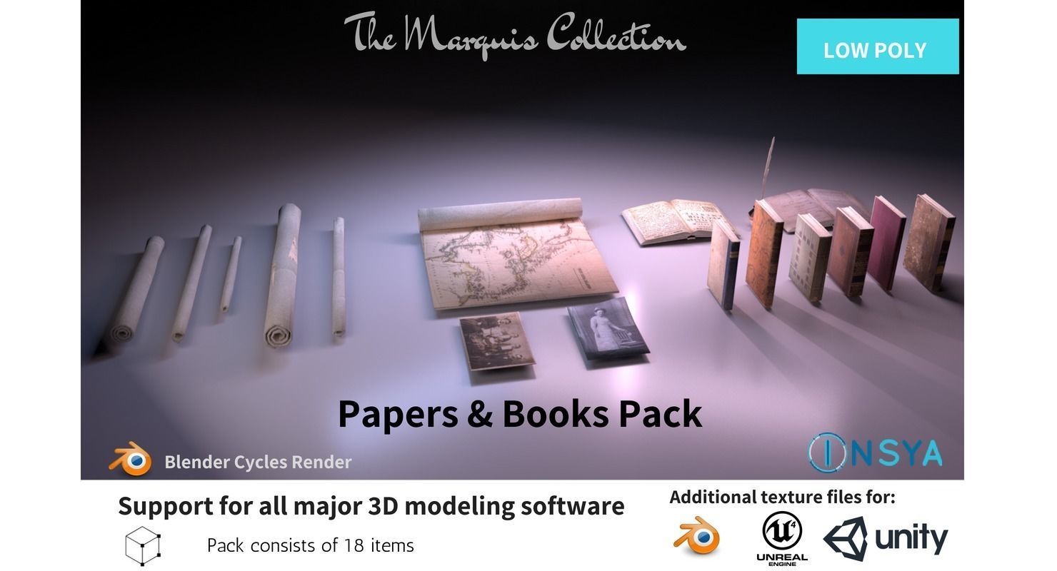 Papers and Books Pack - The Marquis Collection Low-poly 3D model_1
